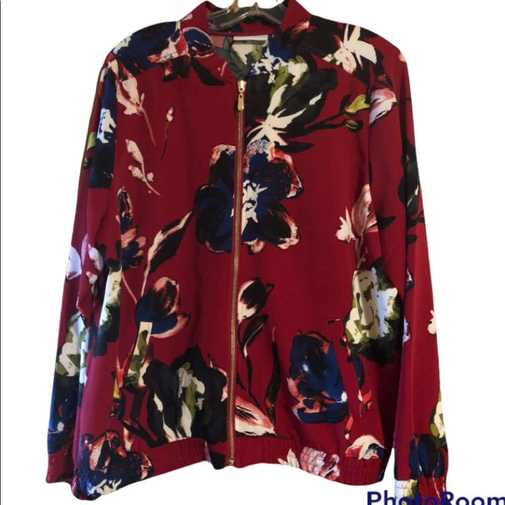 Susan Graver floral zip up jacket size large